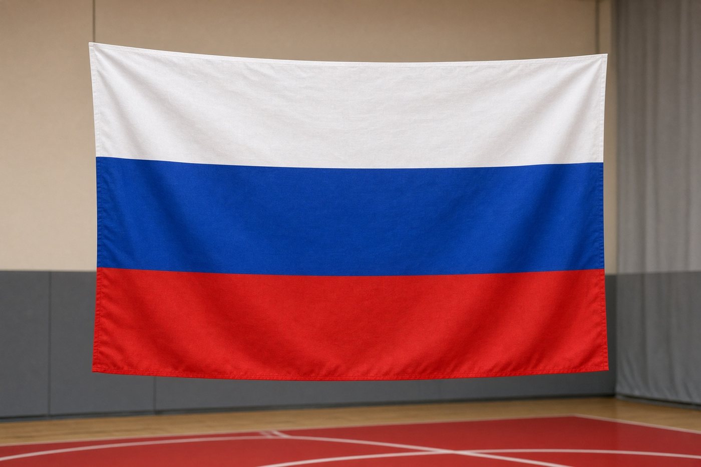 Флаг России у борцовского ковра